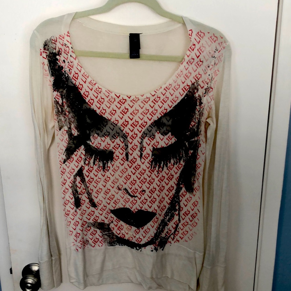 Vintage Thin Long Sleeve Scoop Neck Printed Shirt - Sz - OSFM / M